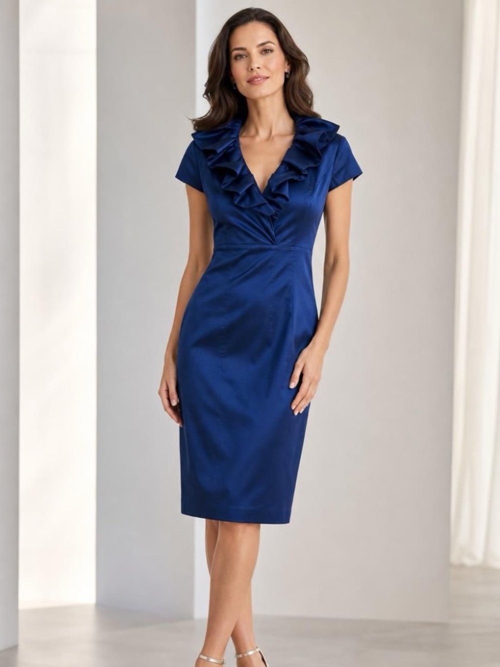 Adrianna Papell Ruffle Collar Midi Dress